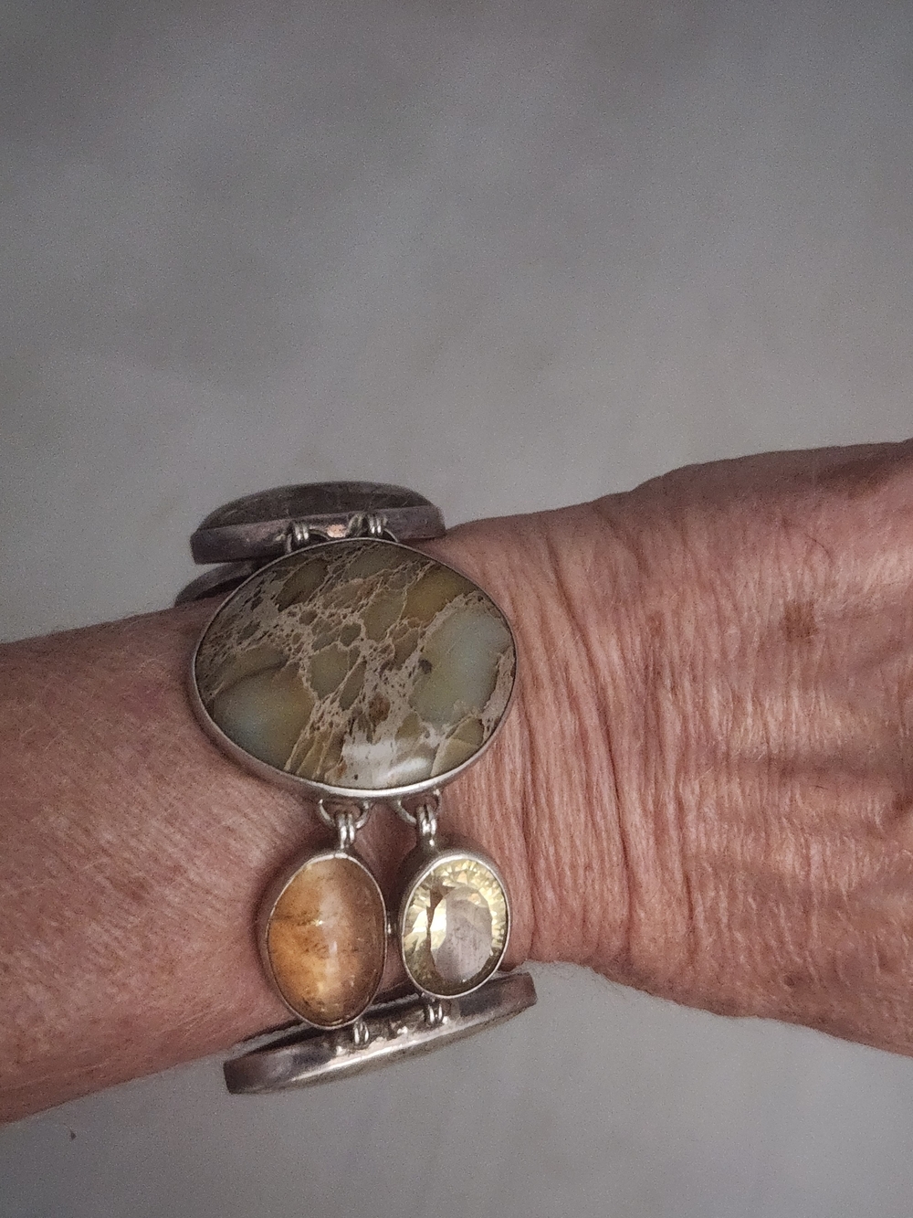 Sterling Silver Multi-Stone Brown Jasper Citrine And Quartz Bracelet